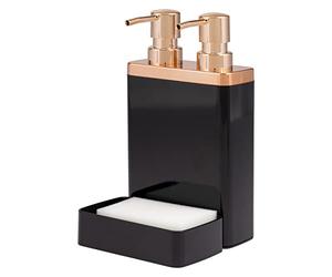 bremermann Organizer per lavello con doppio dispenser per detersivo e porta spugna (nero/oro rosa)
