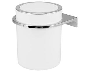 bremermann pattumiera rotonda per cosmetici SAVONA con coperchio basculante e cuscinetti in EVA contro i graffi, incluso supporto a parete per incollaggio o foratura, capacità 5,5 litri (bianco)