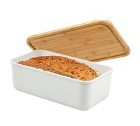 bremermann portapane con coperchio in bambù, portapane con tagliere, bianco