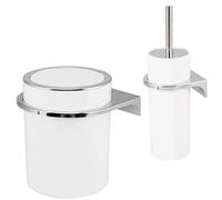 bremermann Savona, Set da 2 Pezzi, Secchio cosmetico da 5,5 Litri e scopino WC con Supporto a Parete, Rotondo (Bianco)