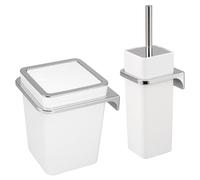 bremermann Savona, set da 2 pezzi, secchio cosmetico da 6 litri e scopino WC con supporto a parete, rettangolare (plastica-bianco)