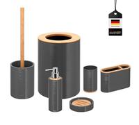 bremermann Segno - Set da 6 pezzi, con scopino per WC, dispenser per sapone, portasapone (grigio)