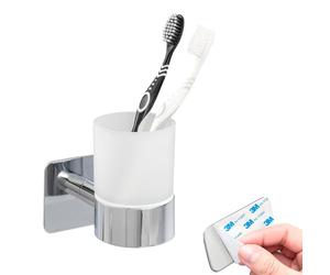 bremermann Serie Bagno LUCENTE TAPE - Porta bicchieri, bicchiere porta spazzolini autoadesivo vetro e acciaio inossidabile, cromato - nessun foro 3M fissaggio adesivo