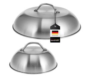 Bremermann Set di 2 cappe per Hamburger, Campana da Cucina, Coperchio per Barbecue, in Acciaio Inox, Diametro 22,5 cm e Diametro 32 cm
