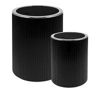 bremermann - Set di 2 secchi da bagno Gavello, con coperchio basculante, mini 1,5 l e 5,5 l, con decorazione scanalata, in plastica, colore nero, rotondo