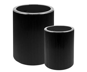 bremermann - Set di 2 secchi da bagno Gavello, con coperchio basculante, mini 1,5 l e 5,5 l, con decorazione scanalata, in plastica, colore nero, rotondo
