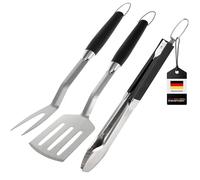 bremermann Set di posate per barbecue, 3 pezzi, pinza, paletta, forchetta per carne, accessori per barbecue in acciaio inox con impugnatura morbida
