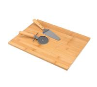 bremermann Set per pizza 3 pezzi in bambù/tagliere quadrato, paletta per pizza e tagliapizza, in acciaio inox con manici in bambù