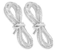 Bremorou 2 lacci per scarpe da ginnastica argentati con strass e glitter, con cappuccio con cristalli scintillanti, con coulisse, corda metallica glitterata, strass rotondi, corde di ricambio per