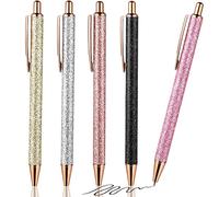 Bremorou Penna a sfera glitter 5 pezzi glitter metallo penna a sfera retrattile bella penna a sfera click per donne scuola ufficio necessità regalo 1mm inchiostro nero