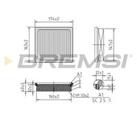 BREMSI Filtro Aria per Toyota Yaris P21 PA1 PH1 1.5 Hybrid Corolla Kombi _E21_