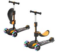 BremToy Monopattino per Bambini da 1-12 Anni, Regolazione Infinita Dell'altezza, Monopattino con Sedile Staccabile, 3 Ruote Luminose a LED, Carico Massimo 50KG, Regali per Bambini Giallo