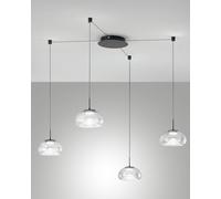 BRENA SOSPENSIONE IN VETRO TRASPARENTE 4 LUCI A LED CCT 2700K - 3000K - 4000K- 40W - 4320 lm SPOSTABILE E DIMMERABILE A STEP