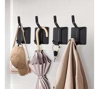 Brencco Ganci Adesivi, 4 Pezzi Appendi Accappatoio Bagno, Gancio Accappatoio Doccia, Appendi Asciugamani Bagno e Cucina, Gancio Adesivo Forte Ideale per Porta e Parete, Nero