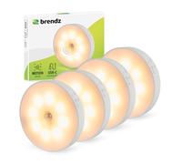 Brendz Luce Armadio LED con Sensore Rotonda, Luce Armadio, Ricaricabile USB-C, Magnetica, 4 pezzi, Bianco Caldo 3000K, Luci LED per Armadio Senza Fili