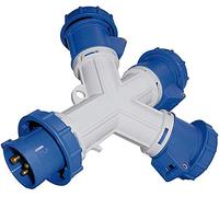 Brennenstuhl 1081580 Distributore a 3 Prese, Spina e 3 Prese Cee 230V/16A 3 Poli (Ip67), Grigio/Blu
