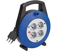 Brennenstuhl 1092235 Vario Line Avvolgicavo 5 M con 4 Prese Italiane 10/16A+Schuko, Colore Nero/Blu/Grigio Chiaro