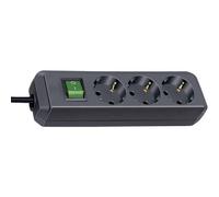 Brennenstuhl Presa multipla Eco-Line a 3 vie con interruttore nera 3 m