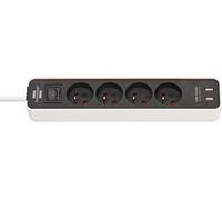Brennenstuhl 1153241026 - Multipresa con 4 2 prese caricabatterie USB e cavo da 1,5 m, colore: Bianco/Nero
