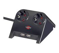 BRE 1153500222 - Presa multipla, batteria da scrivania, 2 prese con 2 USB, nera
