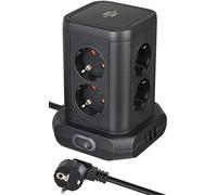 Brennenstuhl Ciabatta elettrica a torre 8 prese con USB (ciabatta elettrica 8 volte con 2 USB A e 1 USB C Power Delivery per ricarica rapida, presa multipla a 45°, cavo da 2 m) nero