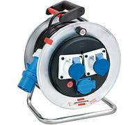Brennenstuhl 1192786 Avvolgicavo 33 m serie Garant SK in acciaio zincato antiruggine, 2 prese CEE 3 poli 230V/16A 1 presa Schuko, coperchi autochiudenti, diametro 29 cm maniglia ergonomica, argento