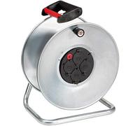 Brennenstuhl 1198515 Avvolgicavo Vuoto Serie Garant Sk, in Acciaio Zincato Antiruggine, 4 Prese Italiane 10A+16A e Schuko Coperchi Prese Autochiudenti, Maniglia Ergonomica, Argento