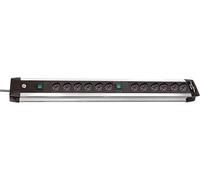 Brennenstuhl 1391005012 Multipresa, Serie Premium Alu Line,12 Prese Italiane (10/16A) e 2 Interruttori Luminosi (6 Prese per Ogni Interruttore), Bordi in Alluminio, Nero/Argento