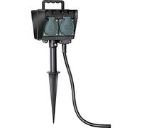 Brennenstuhl 4 prese da giardino con picchetto di terra (plastica resistente alle intemperie, presa esterna con alloggiamento impermeabile, cavo da 1,5 m) nero