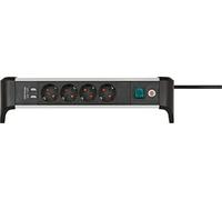 Brennenstuhl Alu Office-Line - Ciabatta elettrica a 4 prese, con USB, ideale per