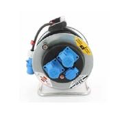 Brennenstuhl 1192786 Avvolgicavo 33 m serie Garant SK in acciaio zincato antiruggine, 2 prese CEE 3 poli 230V/16A 1 presa Schuko, coperchi autochiudenti, diametro 29 cm maniglia ergonomica, argento