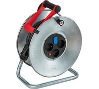 Brennenstuhl Avvolgicavo Silver Brico-250 con USB/avvolgitore elettrico a 3 prese corrente e 2 prese caricatore USB (interno, flange in metallo, cavo 25 m, prodotto in Francia) grigio medio