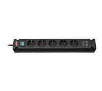 BRE 1150660315 - Presa multipla, a 5 vie, tipo F, 2 USB, 3 m, nero