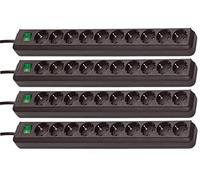 Brennenstuhl Eco-Line, Ciabatta elettrica con 10 prese (con interruttore e cavo da 3 m, a risparmio energetico, colore nero, set da 4 pezzi