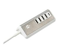 brennenstuhl® Estilo - Caricatore USB con funzione di ricarica rapida/stazione di ricarica multipla USB con superficie in acciaio inox e cavo in tessuto da 1,5 m (1 USB C Power Delivery e 4 prese di