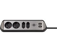Brennenstuhl® Estilo - Multipresa con 4 prese (multipresa con superficie in acciaio inox, per cucina e ufficio, con funzione di ricarica USB), colore: argento/nero