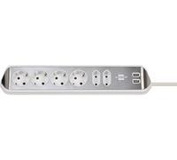 Brennenstuhl Presa multipla ad angolo BRE 1153590620 - 6 ingressi, 2 USB, 2 m, argento/bianco