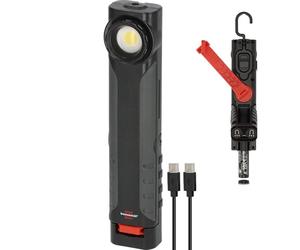 Brennenstuhl Lampada da officina a LED a batteria HL 600 AD/Dynamo con cavo USB C (600 + 180 lm, IP54, IK08, lampada da lavoro a batteria con durata fino a 15 ore, gancio e magneti integrati)