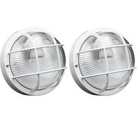 Brennenstuhl Plafoniera Rotonda da Parete o Soffitto, Portalampada con Griglia in Plastica Resistente, Attacco E27, Max 60W, Applique per Interno & Esterno, IP44, Bianco (Confezione da 2)
