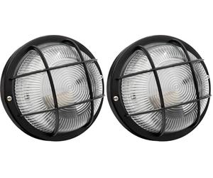 Brennenstuhl Plafoniera Rotonda da Parete o Soffitto, Portalampada con Griglia in Plastica Resistente, Attacco E27, Max 60W, Applique per Interno & Esterno, IP44, Nero (Confezione da 2)