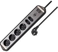 BRE 1153590610 - Presa angolare, 6 vie, 2x USB, 2 m, argento/nero