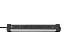 BRENNENSTUHL Prolunga Premium Alu-Line 5 Prese con USB, 3m, Nero