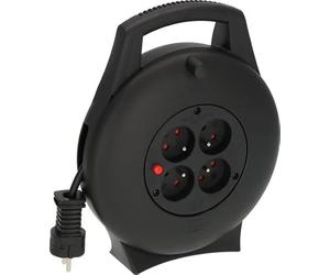 Brennenstuhl Vario Line - Avvolgitore elettrico 4 volte/mini prolunga elettrica (avvolgicavo interno per la casa, 10 m di cavo, Made in Germany) nero