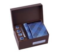 BRERA 67-5 Pezzi Cravatta Uomo elegante + Fazzoletto da taschino uomo + Gemelli + Copribottoni + Fermacravatta, Set uomo con confezione regalo