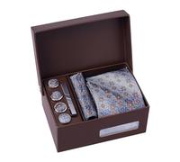 BRERA 67-5 Pezzi Cravatta Uomo elegante + Fazzoletto da taschino uomo + Gemelli + Copribottoni + Fermacravatta, Set uomo con confezione regalo