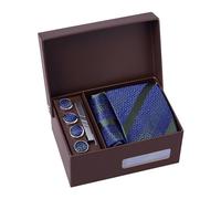BRERA 67-5 Pezzi Cravatta Uomo elegante + Fazzoletto da taschino uomo + Gemelli + Copribottoni + Fermacravatta, Set uomo con confezione regalo