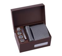 BRERA 67-5 Pezzi Cravatta Uomo elegante + Fazzoletto da taschino uomo + Gemelli + Copribottoni + Fermacravatta, Set uomo con confezione regalo