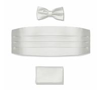 BRERA 67 Fascia da Smoking + Papillon + Fazzoletto da Taschino Color Bianco taglia S-M in raso, Set 3 pezzi Accessori da Uomo Classico per Abiti Eleganti