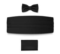 BRERA 67 Fascia da Smoking + Papillon + Fazzoletto da Taschino Color Nero taglia S-M in raso,Set 3 pezzi Accessori da Uomo Classico per Abiti Eleganti