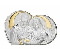 Brera Icona Sacra Famiglia, Quadro in Argento e Oro, Cuore 26x17 cm